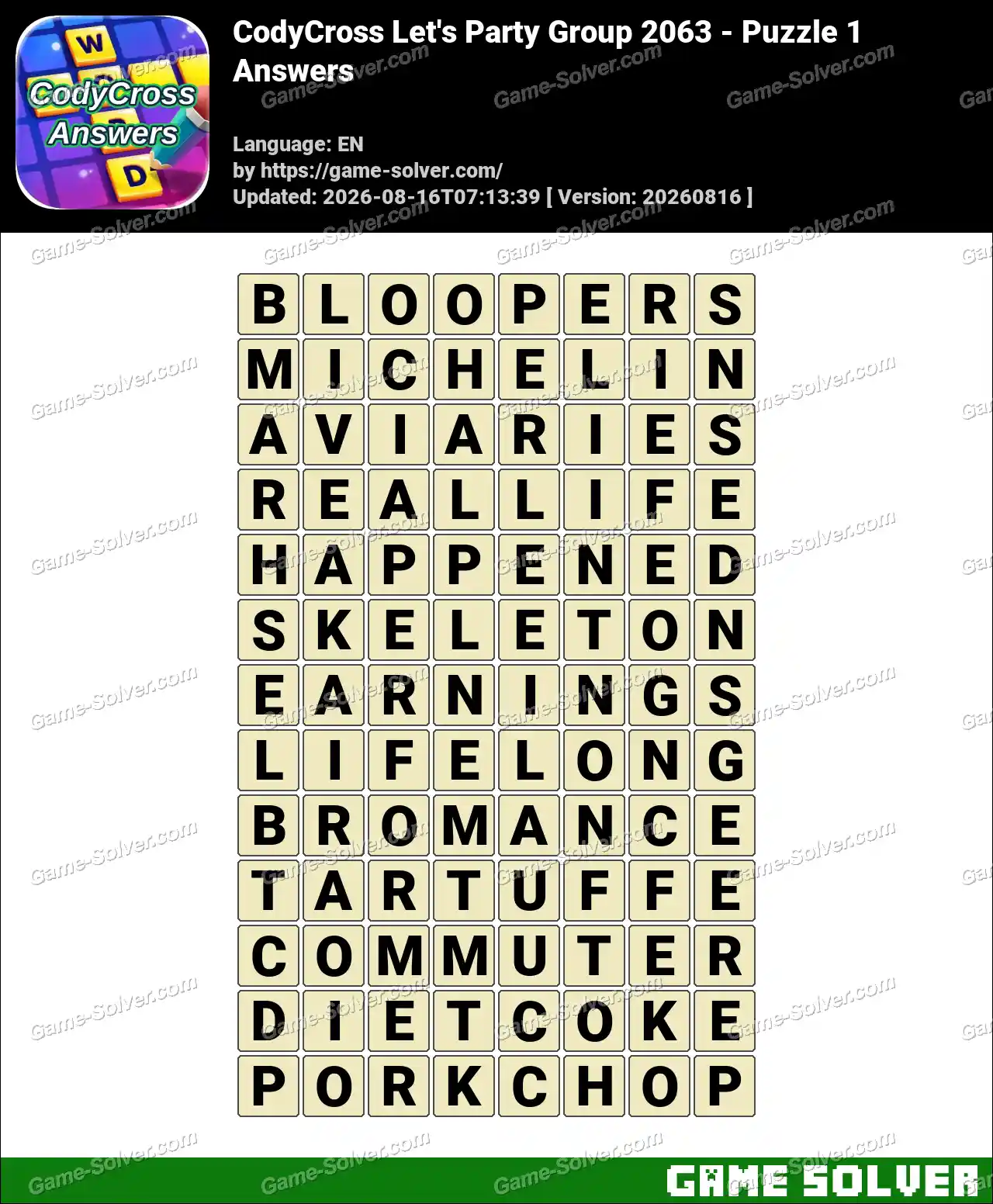 CodyCross Let’s Party Group 2063 – Puzzle 1 Answers